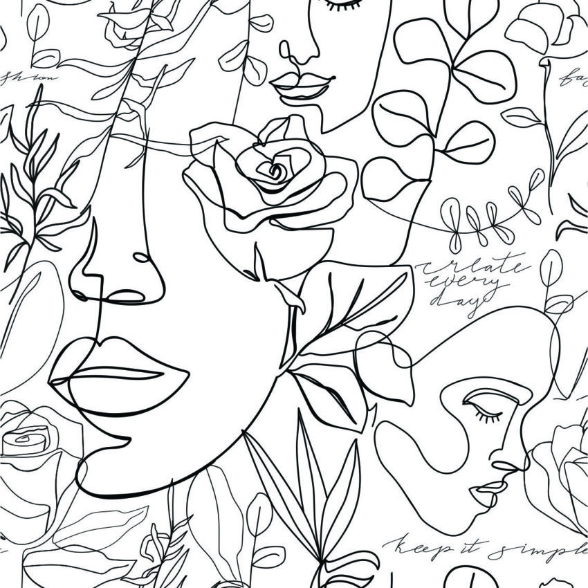 Facial line drawing wallpaper Wallpaper Wall Art Studios
