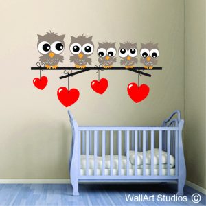Owls & hearts wall sticker
