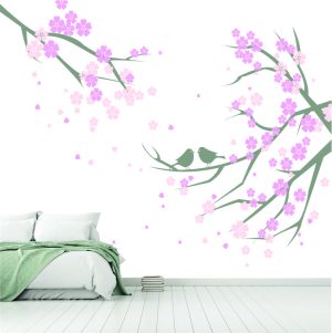 Love birds on blossom branch