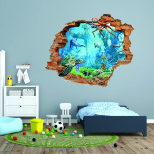 Hole in Wall Ocean 3D View Wall Sticker