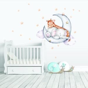 Sleeping Ellie & Giraffe Wall Sticker