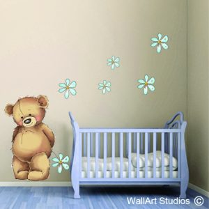 Teddy with flowers wall sticker