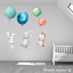 Bunnies with Balloons Wall Art Decal