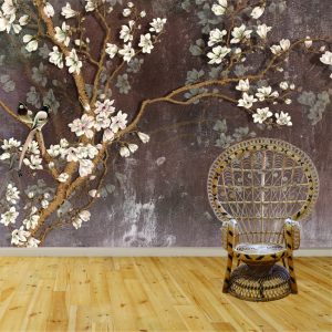 White Floral Branch Wall Mural