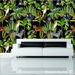 Exotic Jungle Animal Wallpaper Black