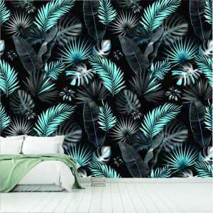 Black, Grey Palm Leaves Wallpaper