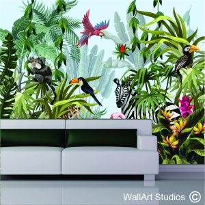 Jungle Landscape with Wild Animals Wall Mural